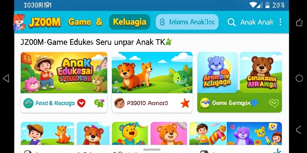 Screenshot antarmuka utama J200M yang menarik dan ramah anak.