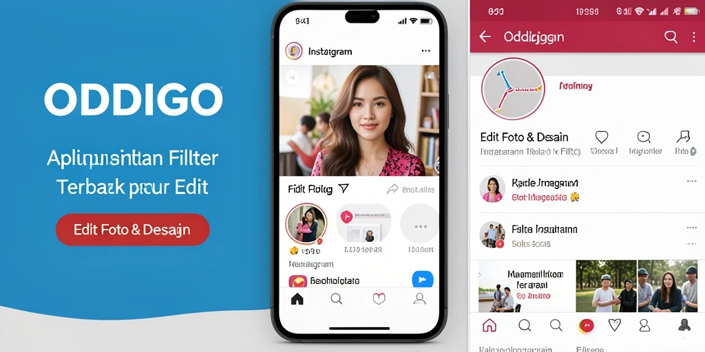 Antarmuka ODDIGO yang menarik dengan berbagai pilihan filter Instagram.