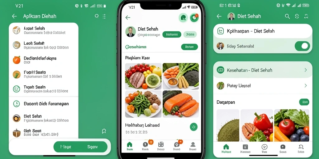 Tampilan antarmuka V21 yang sederhana dan informatif untuk diet sehat.